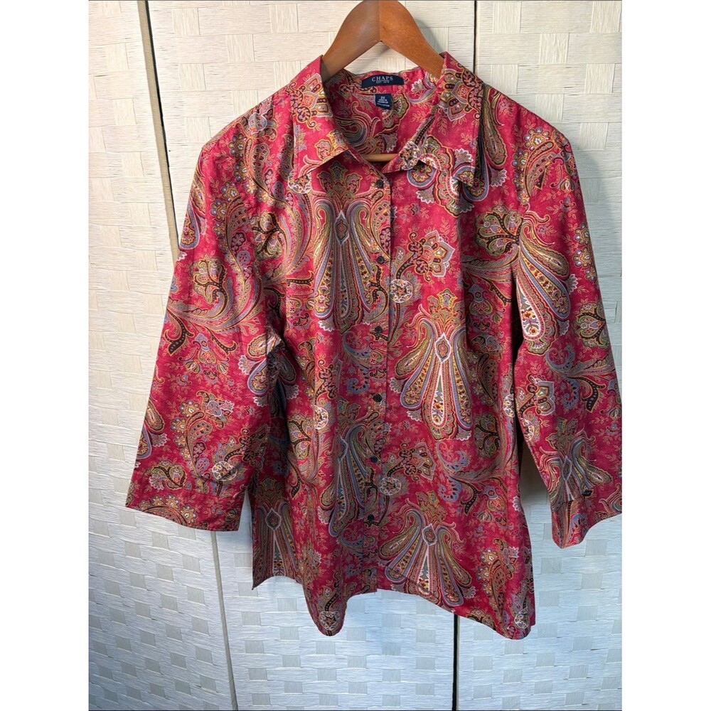 Chaps Floral Button Down Blouse Women’s Size XL 100% Cotton